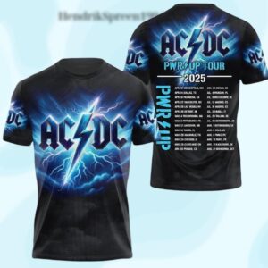 AC-DC Pwr up Tour 2025 3D Shirt, Blue Lightning Rock Tee, Heavy Metal Band Merch, Classic Rock Tour Shirt, Music Lover Gift