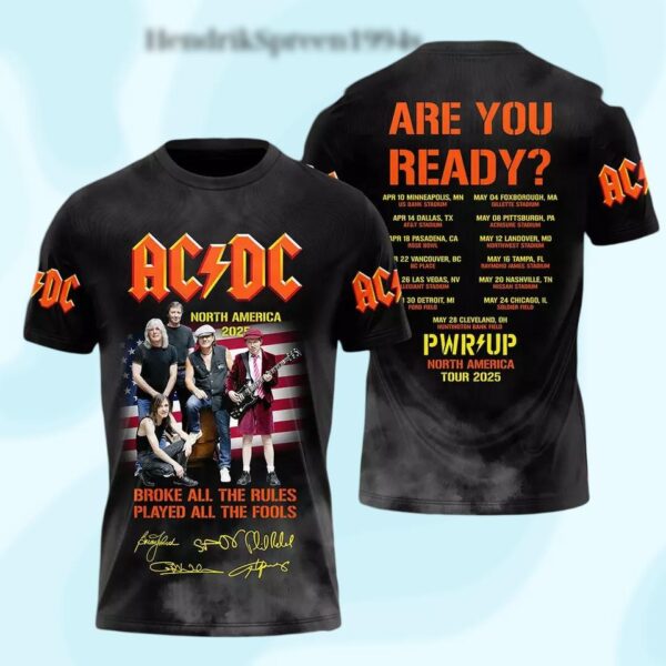 AC-DC North America 2025 Tour Shirt, Classic Rock Band Tee, Vintage Concert Merch, Music Festival Outfit, Rock Music Gift for Fans