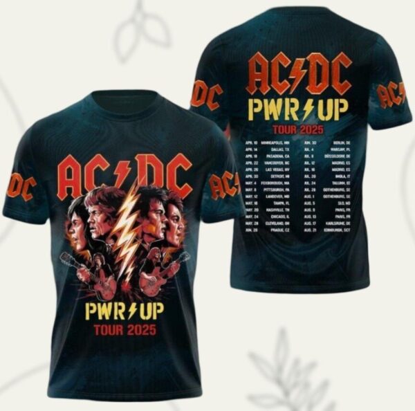 AC-DC Pwr Up World Tour 2025 3D Shirt, Rock Band AC-DC Concert Shirt, Pwr Up Tour Shirt, AC-DC Band Shirt, Rock Music Tshirt