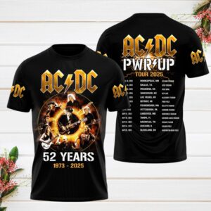 AC-DC Pwr Up World Tour 2025 Shirt, AC-DC 52 Years Anniversary T-Shirt with Signatures, Rock Band AC-DC Concert Hoodie, AC-DC Lover Gift