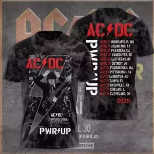 AC-DC Power Up Tour 2025 3D Shirt Music Tour 2025 Shirt Pwr Up 2025 2025 Tour 3D
