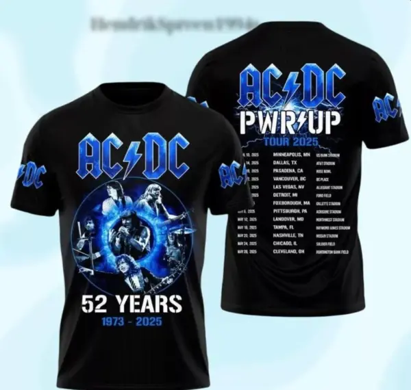 AC-DC 52 Years Tour 2025 3D Shirt, Rock Music Tour Shirt, Gift for Him Size S-4Xl