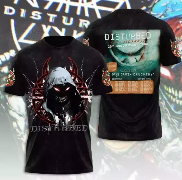 Disturbed The Sickness 25th Anniversary Tour 2025 3D T-Shirt !! HOT !! ALL SIZE