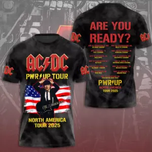 New Hot 2025 AC-DC Pwr Up World Tour 2 Sided Shirt, Tour Rock Band Shirt Gift Fan