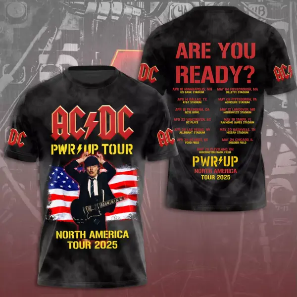 New Hot 2025 AC-DC Pwr Up World Tour 2 Sided Shirt, Tour Rock Band Shirt Gift Fan