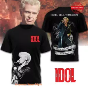 Billy Rebel-Yell Tour 2025 Black Shirt All Size S-4XL For Fans in Music Concert