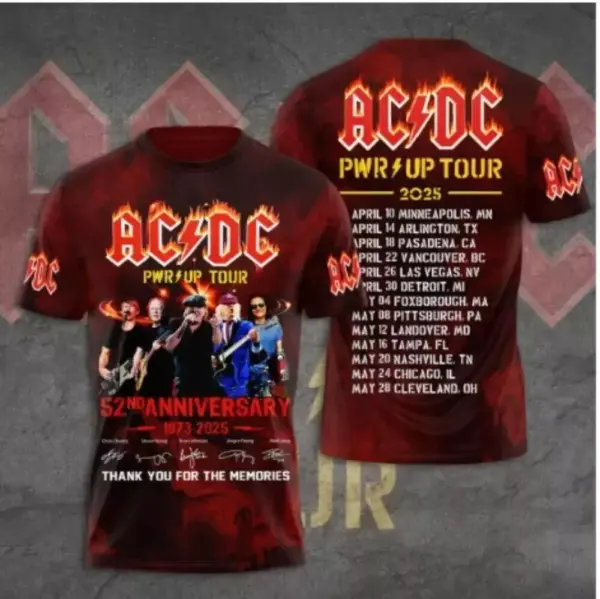 AC-DC Power Up Tour 2025 Rock Band Pwr Up T-Shirt 3D Unisex Gift For Fan