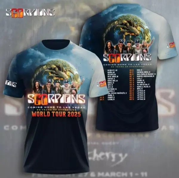 World Tour 2025 Hot Scorpions Band 3D Tshirt Great Design New shirt
