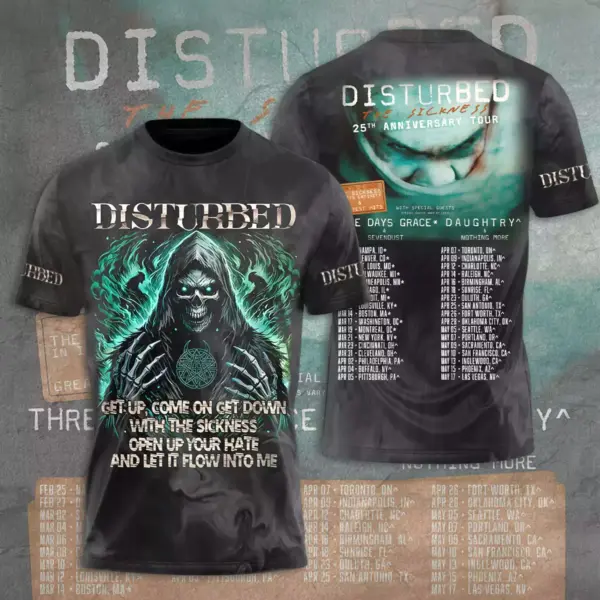 Disturbed 2025 Tour Date 3D Printed T-Shirt, Unisex All Size, Gift For Fans Gift