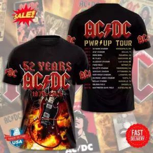 AC-DC 3D Shirt 1973-2025 Pwr Up Tour S-5XL