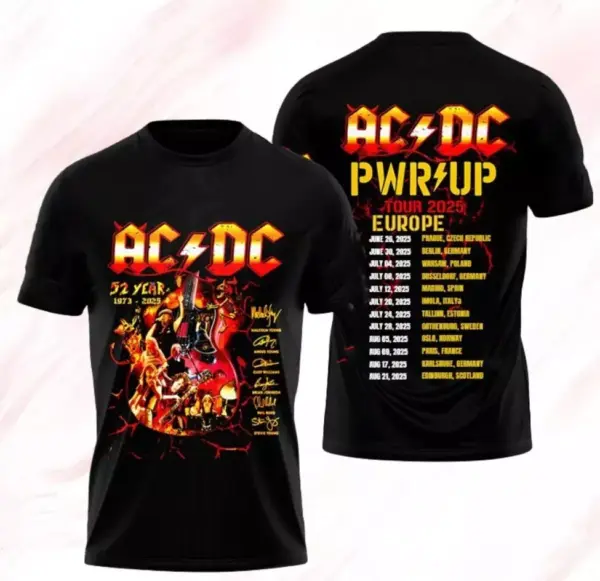 AC-DC Music World Tour Tee Power Up 2025 T-shirt, AC-DC Tee Shirt Gift For Fans