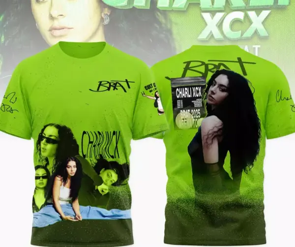 Charli Xcx Brat 2025 Arena Tour 3D T-Shirt