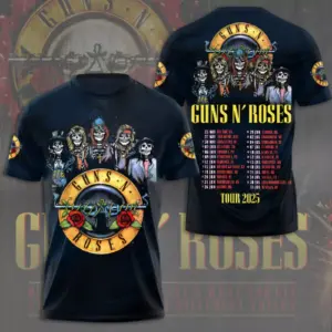 Guns N Roses 2025 Tour 3D T-Shirt – Licensed & Exclusive Rock Band Tee S-5XL M01