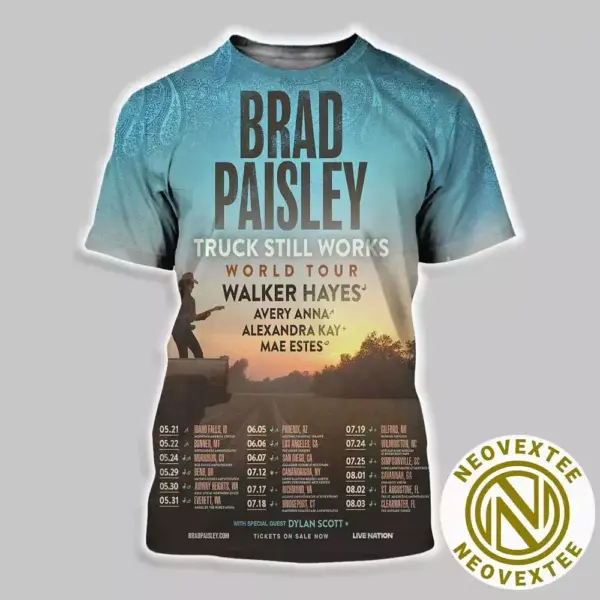 Brad Paisley Truck Still Works World Tour 2025 Schedule Dates List 3D Shirt
