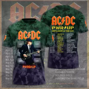 New sale!!! 2025 AC-DC Pwr Up World Tour 2 Sided Shirt, Rock Band AC-DC 3D Apparel