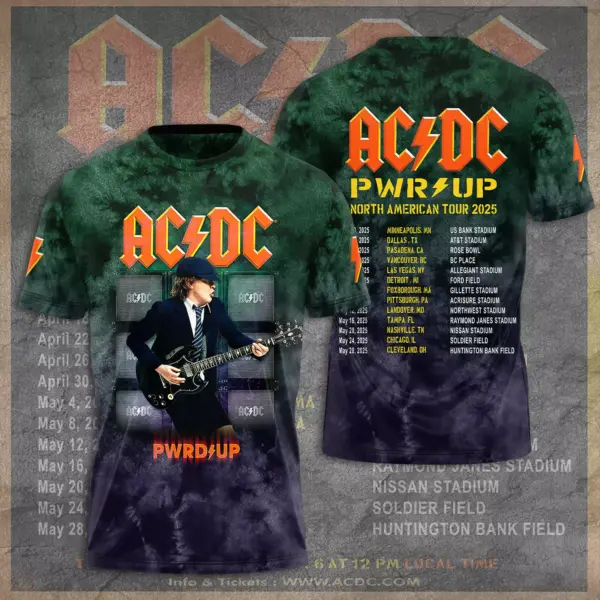 New sale!!! 2025 AC-DC Pwr Up World Tour 2 Sided Shirt, Rock Band AC-DC 3D Apparel