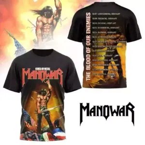T-Shirt 3D Manowar THE BLOOD OF OUR ENEMIES TOUR 2025 Unisex Gift Men Women