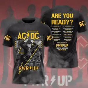 2025 AC-DC Pwr Up World Tour Two Sided Shirt, North American Tour Shirt, Rock Ban