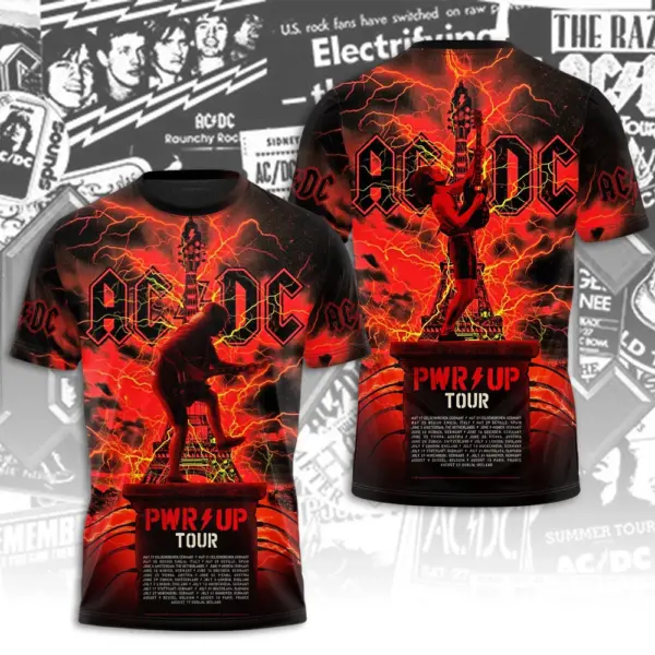 New sale!!! 2025 AC-DC Pwr Up World Tour 2 Sided Shirt, Rock Band AC-DC 3D Apparel