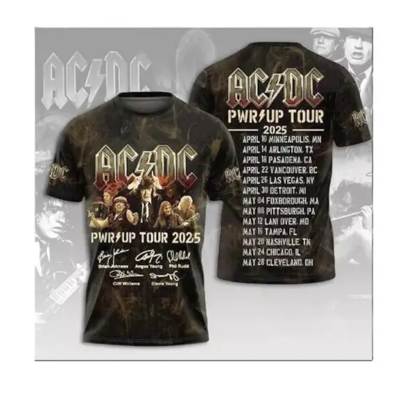 2025 AC-DC Pwr Up World Tour Two Sided Shirt, North American Tour Shirt Rock Band
