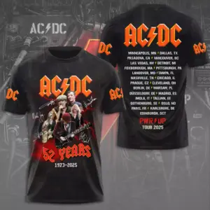 New New!!! 2025 AC-DC Pwr Up World Tour 2 Sided Shirt, Rock Band AC-DC 3D Apparel