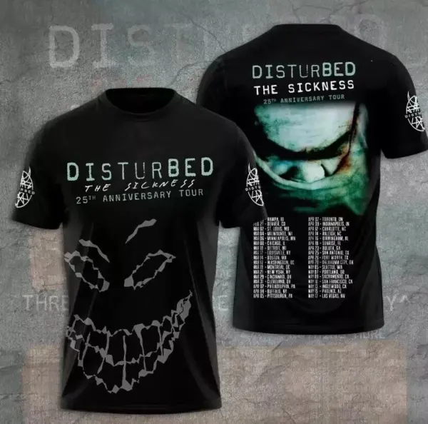 The Sickness 2025 Concert, Disturbed The Sickness 25th Anniversary Tour shirt 3D