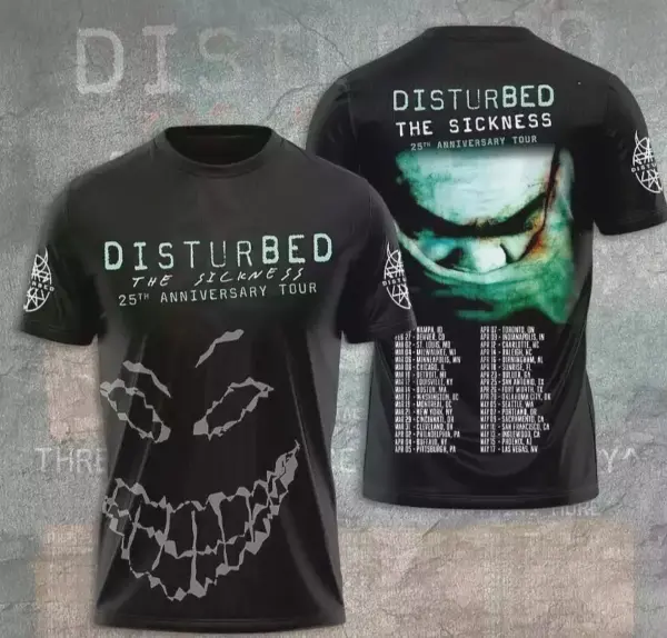 The Sickness 2025 Concert, Disturbed The Sickness 25th Anniversary Tour 3D shirt