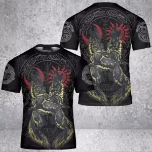 Viking Wolf Sun and Moon Viking AOP 3D T-shirt Unisex Gift Men Women