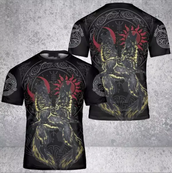 Viking Wolf Sun and Moon Viking AOP 3D T-shirt Unisex Gift Men Women