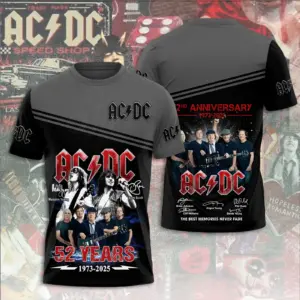 AC-DC 52 Years Tour 2025 1973-2025 3D Shirt, Rock Band Anniversary Shirt Gift For