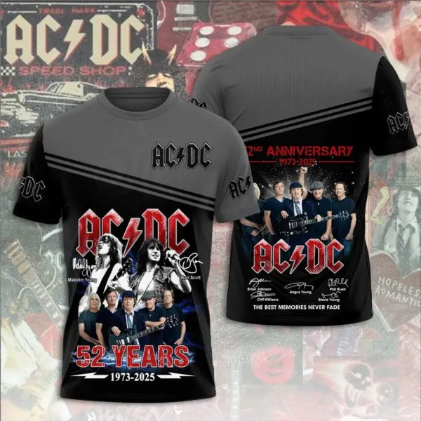 AC-DC 52 Years Tour 2025 1973-2025 3D Shirt, Rock Band Anniversary Shirt Gift For