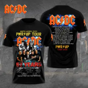 AC-DC NORTH AMERICA PWR UP TOUR 52 Years Tour 2025 3D Shirt, Rock Band Anniversar