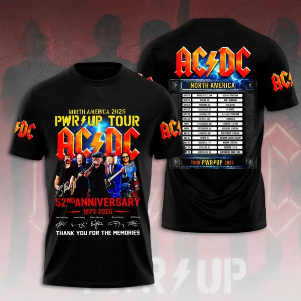 AC-DC 2025 North America PWR/UP Tour 52 Years Tour 3D T-Shirt - Classic Rock Band