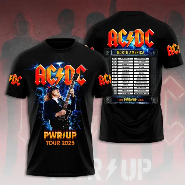 AC-DC 2025 North America PWR/UP Tour 52 Years Tour 3D T-Shirt - Classic Rock Band