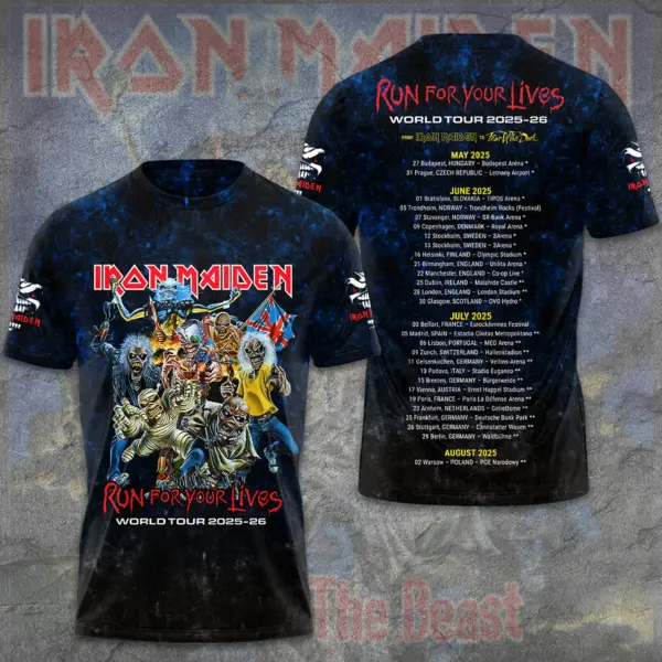 Iron Maiden Inspired Run For Your Lives World Tour 2025-26 – Licensed 3D T-Shirt
