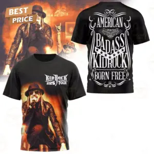 American Badass Kid Rock Born Free 2025 Tour 3D T-Shirt