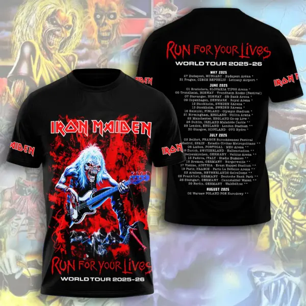 Iron Maiden Inspired Run For Your Lives World Tour 2025/26 – Licensed 3D T-Shirt