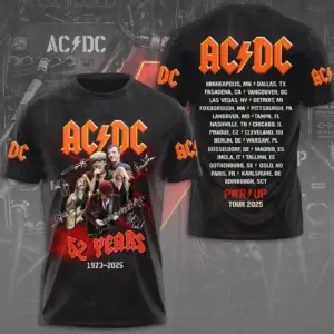 AC-DC Power Up Tour 2025, AC-DC 52 Anniversary 1973-2025 US 3D T Shirt Gift For Fa