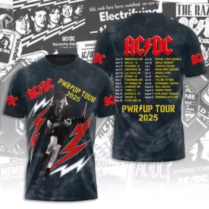 New Hot!!! 2025 AC-DC Pwr Up World Tour 2 Sided Shirt, Rock Band AC-DC 3D Apparel