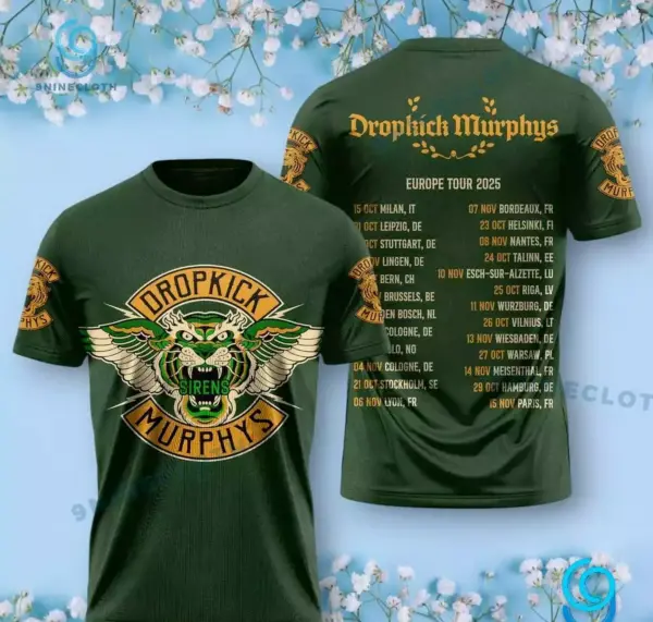 Dropkick Murphys Tiger Sirens Europe Tour 2025 3D T-shirt 2025 Tour 3D T-Shirt