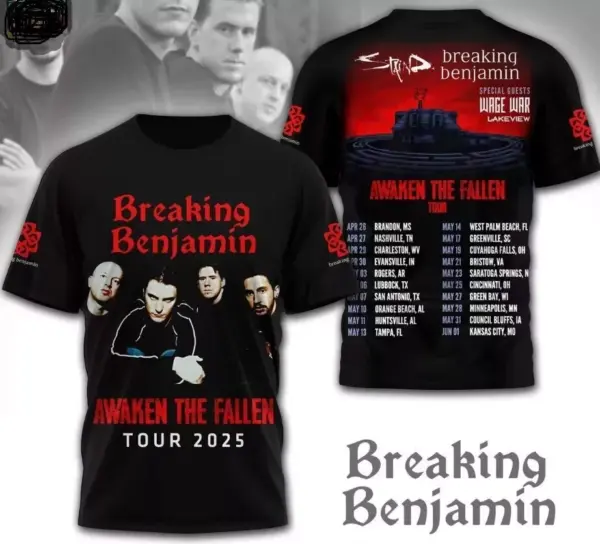Breaking Benjamin Awaken The Fallen Tour 2025 For Fans 3D T-Shirt