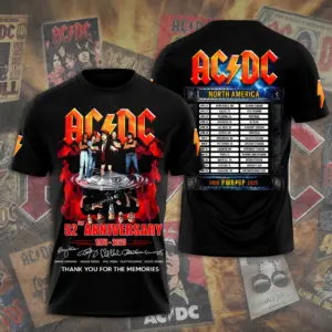 AC-DC 2025 North America PWR/UP Tour 52 Years Tour 3D T-Shirt - Classic Rock Band