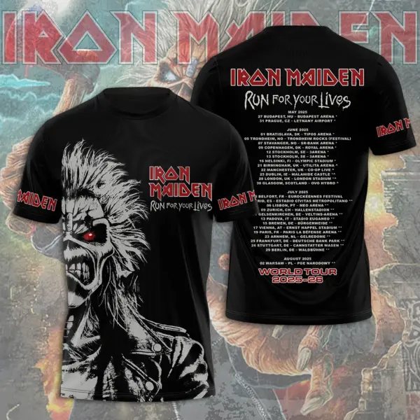 Iron Maiden Inspired Run For Your Lives World Tour 2025-26 – Licensed 3D T-Shirt