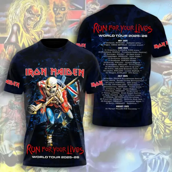 Iron Maiden Inspired Run For Your Lives World Tour 2025/26 – Licensed 3D T-Shirt