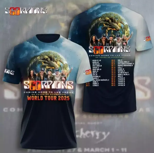 World Tour 2025 Hot Scorpions Band 3D Tshirt Polyester Unisex shirt S-5XL