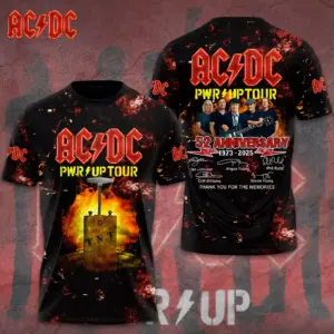 New Hot!!! 2025 AC-DC Pwr Up World Tour 2 Sided Shirt, Rock Band AC-DC 3D Apparel