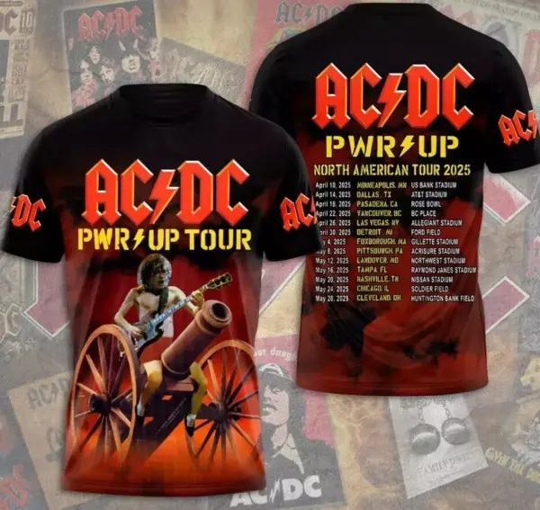 2025 AC-DC Pwr Up World Tour 2 Sided Shirt, Rock Band AC-DC 3D Apparel1