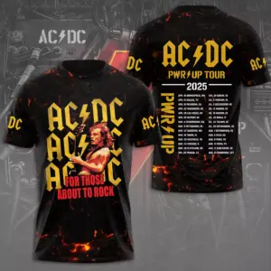 New sale!!! 2025 AC-DC Pwr Up World Tour 2 Sided Shirt, Rock Band AC-DC 3D Apparel
