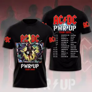 New sale!!! 2025 AC-DC Pwr Up World Tour 2 Sided Shirt, Rock Band AC-DC 3D Apparel