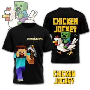 Trendy Chicken Jockey 3D Shirt, Minecraft Movie T-shirt, Minecraft Gaming Character Tee, Funny Riding Chicken Shirt, Gift For Gamers